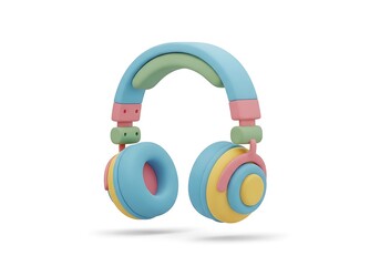 Colorful Childrens Headphones with Pastel Blue Yellow and Pink Accents audio music
