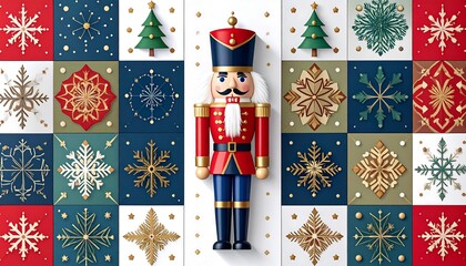 Nutcracker figurine, holiday decorative pattern