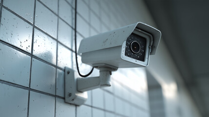 外壁に取り付けた防犯カメラの様子