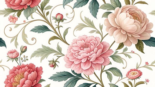 Ai generated image of intricate botanical pattern with detailed leaves and floral elements