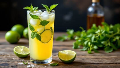 Fototapeta premium Refreshing Citrus Mint Iced Beverage
