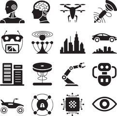 Futuristic Technology And Robotics Icons Silhouette Collection vector illustration