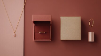 Elegant Rose Gold Jewelry and Packaging Arrangement