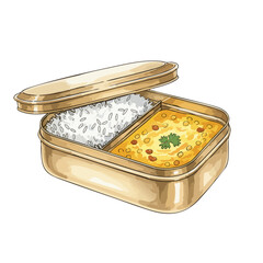 Vintage Brass Lunchbox, Isolated on Transparent PNG Background- Watercolour Art
