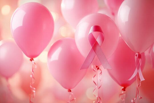 Pink balloons and ribbons symbolize breast cancer awareness a supportive and hopeful message