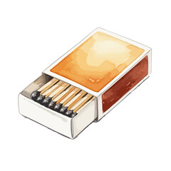 Matchbox with Matches Isolated on Transparent PNG Background- Watercolour Art