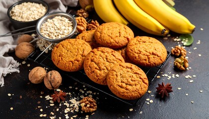 Oatmeal cookies with bananas and walnuts