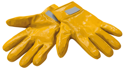 3D vector icon of yellow work gloves, plastic glossy