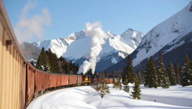 Snowy mountain train scenery