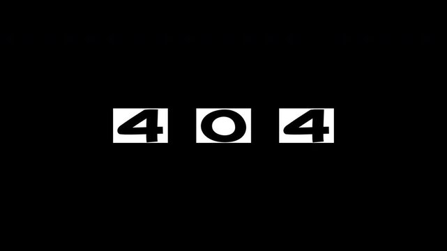 404 code erorr with decoder fade in animation style. perfect for overlay project like digital presentation,  tech presentations, and digital projects requiring error not found visualization