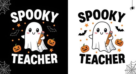 Spooky teacher halloween design with ghost and pumpkins