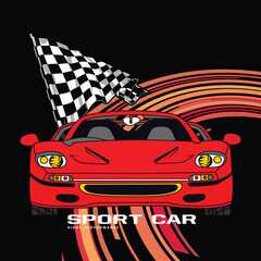 red racing car with checkered flag