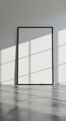 Fototapeta premium Minimalist Interior Sunlight Illuminates Blank Canvas in Modern Room.