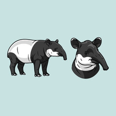 Tapir Illustration Fullbody and Head