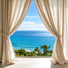 Ocean view through sheer curtains (1)