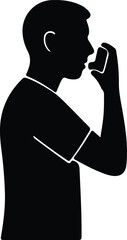 Vector Silhouette of man using inhaler for asthma Illustrator