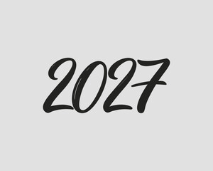 Black script font year 2027 on light gray background Keywords: 2027, year, new year, future, celebration, date, time, calendar, event, occasion, greeting, script, calligraphy, handwritten, elegant