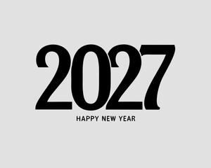 Bold Black Numbers 2027 With Happy New Year Text On Light Gray Background celebration greeting