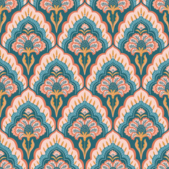 Vector seamless traditional Indian paisley pattern. Digital textile design Beautiful ethnic style. Damask colorful seamless floral seamless pattern for fabric or wallpaper