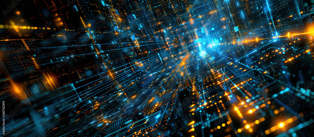 Poster digital matrix: a visually stunning, high-tech digital matrix with interconnected lines and glowing 