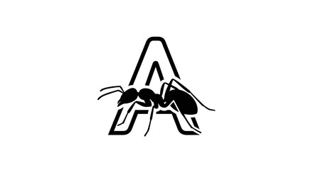 Creative monogram logo featuring a detailed ant silhouette on a bold capital letter A.