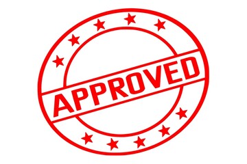 Approved Stamp Icon Flat Design in Red for Validation, Authorization, and Quality
