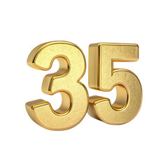 Naklejka premium Golden 3d number thirty five isolated on transparent background