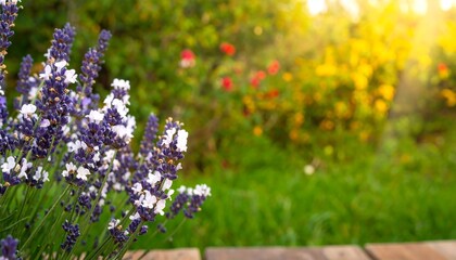 Close-up lavender bouquet, sunlit garden backdrop