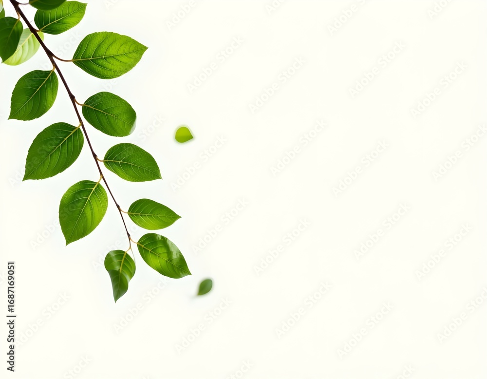 Poster a branch with fresh green leaves, with a minimalistic style and a refreshing look