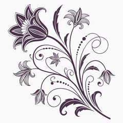 Elegant vintage floral ornament with stylized lilies and decorative swirl patterns