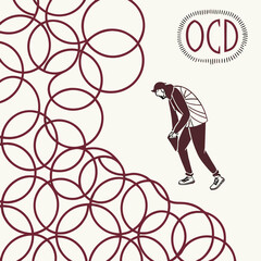 Obraz premium Conceptual illustration of a person struggling with the repetitive cycle of Obsessive-Compulsive Disorder