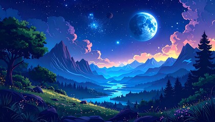 Celestial mountain valley scene