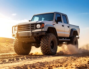 Off-road truck in golden light