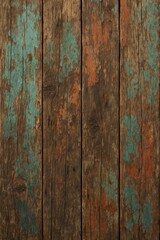 Obraz premium Colorful vintage wood plank surface with weathered paint and authentic rustic character for artisan backgrounds