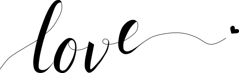 love hand lettering with heart symbol. Decorative hand writing. Modern brush calligraphy vector word love. Hand drawn black ink line quote.