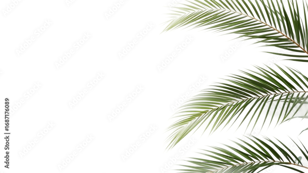 Poster palm branches shadow on white background realistic palm leaf border shadow blank mock up transparent