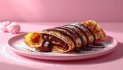 Decadent Chocolate Nutella Crepe - Studio Shot on Pink.