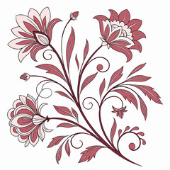 Persian Floral Design Element - Decorative Botanical Illustration