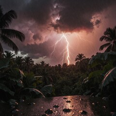 Electric Storm Over Rainforest Natures Power Unleashed in a Dramatic Display of Lightning and Thunder