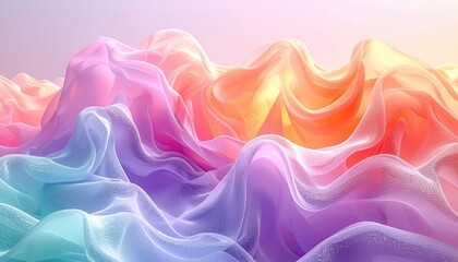Obraz premium Dreamlike Pastel Fabric Waves - Abstract Digital Art with Soft Lighting and Vibrant Hues.