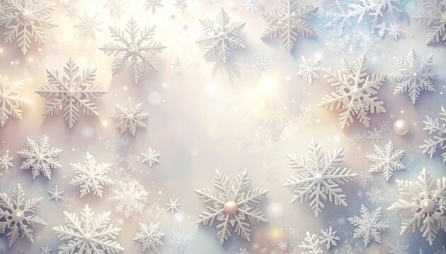 Ethereal Winter Wonderland with Glistening 3D Snowflakes and Magical Golden Bokeh.