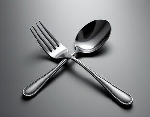 Metallic Fork and Spoon Icon Shiny Surface