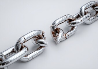 Fototapeta premium Broken metal chain link against a plain background
