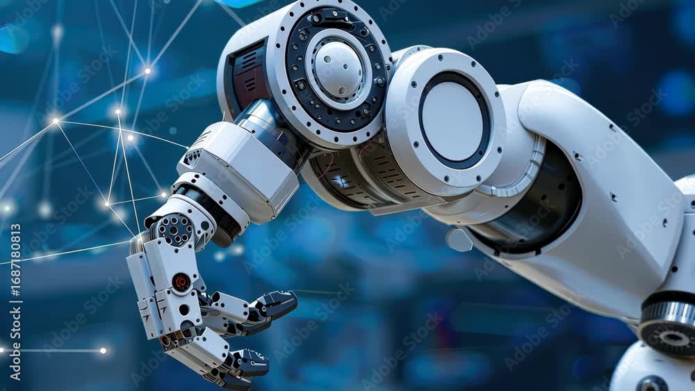 Poster watch as a robotic arm showcases its capabilities in a high-tech laboratory, highlighting cutting-ed