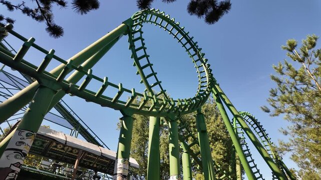 Gardaland, Veneto, Italy - September 2025 - Views of Italy's largest amusement park, including rides, roller coasters, and fun