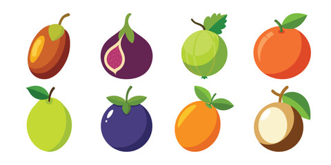 Colorful Cartoon Fruit Collection Featuring Exotic and Common Varieties