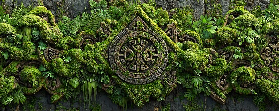 Green-lit ancient codes etched into futuristic metallic basalt background