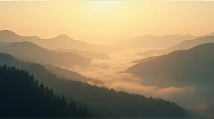 Fototapeta premium Mountain Range and Fog in Morning Light