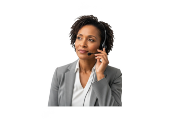 Professional african american woman customer service representative wearing headset smiling isolated on transparent background