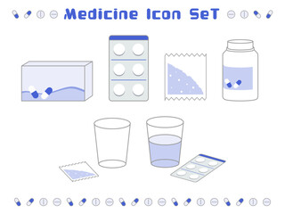 シンプルな薬のアイコンセット（ブルー）